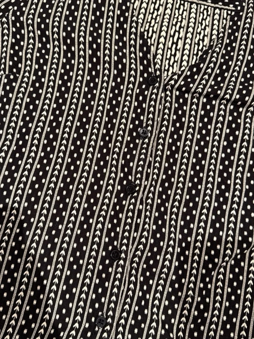 Garnet Hill Black and White Striped Button-Front V-Neck Top